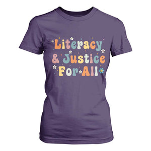 Literacy Justice for All Stop Book Banning Protect Librarian T Shirt For Women TS14 Purple Print Your Wear