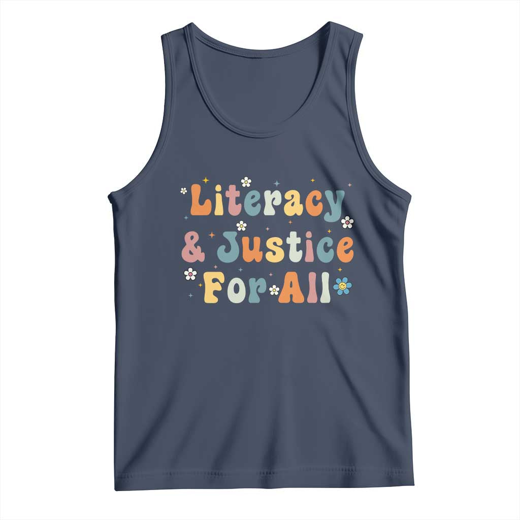 Literacy Justice for All Stop Book Banning Protect Librarian Tank Top TS14 Navy Print Your Wear