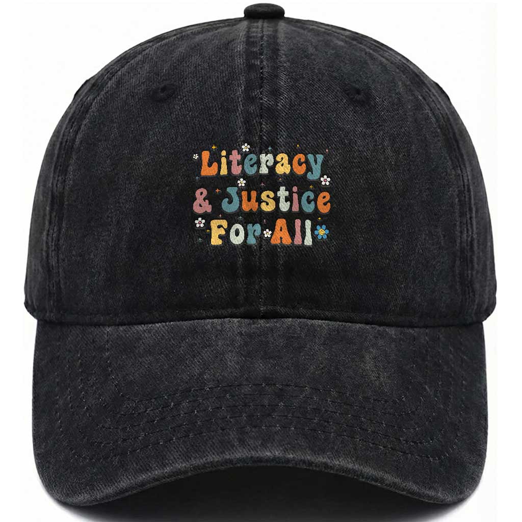 Literacy Justice for All Stop Book Banning Protect Librarian Washed Cotton Baseball Cap TS14 Print Your Wear