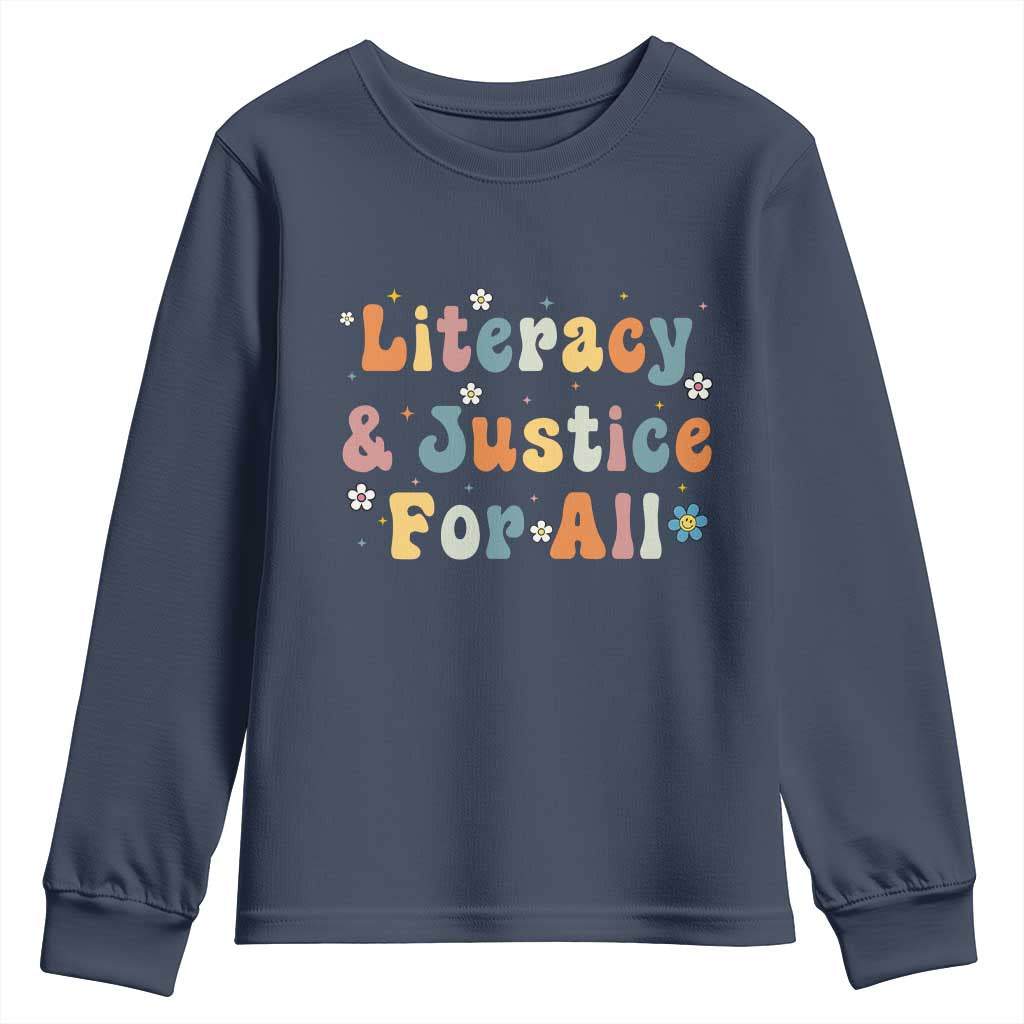 Literacy Justice for All Stop Book Banning Protect Librarian Youth Sweatshirt TS14 Navy Print Your Wear