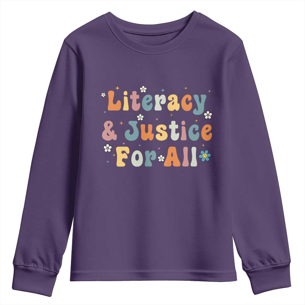 Literacy Justice for All Stop Book Banning Protect Librarian Youth Sweatshirt TS14 Purple Print Your Wear