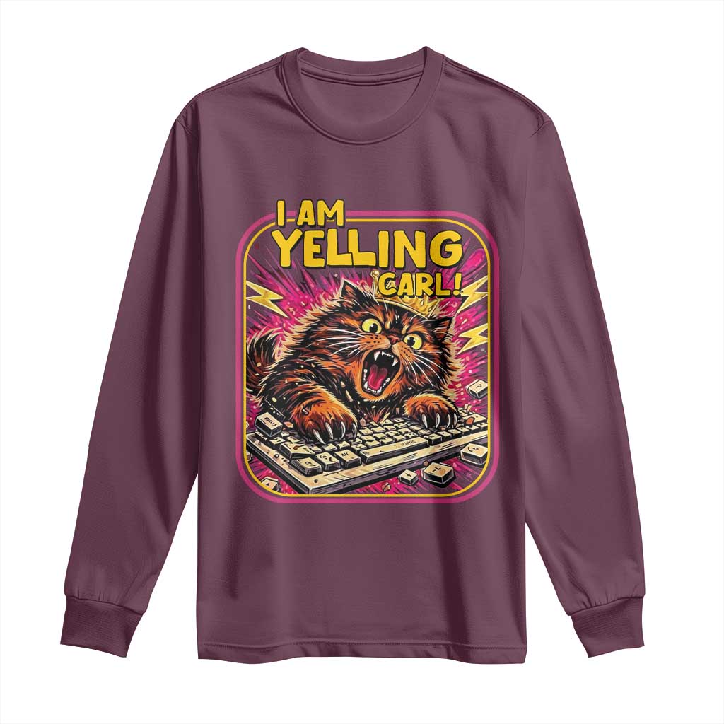 Funny I Am Yelling Carl Long Sleeve Shirt Screaming Donut Cat Meme