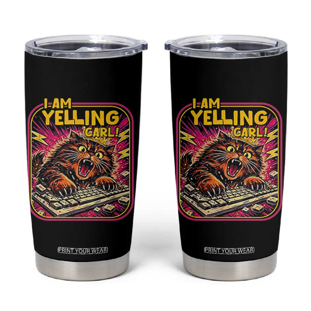 Funny I Am Yelling Carl Tumbler Cup Screaming Donut Cat Meme