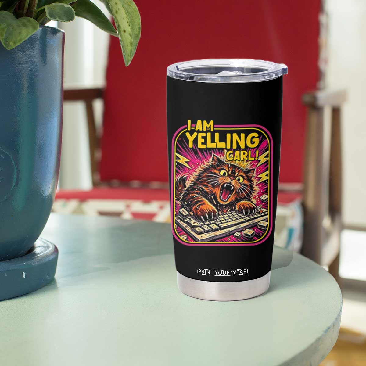 Funny I Am Yelling Carl Tumbler Cup Screaming Donut Cat Meme