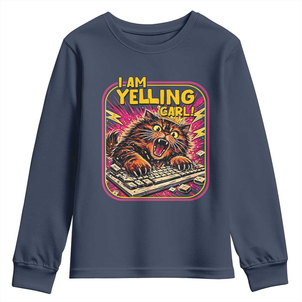 Funny I Am Yelling Carl Youth Sweatshirt Screaming Donut Cat Meme