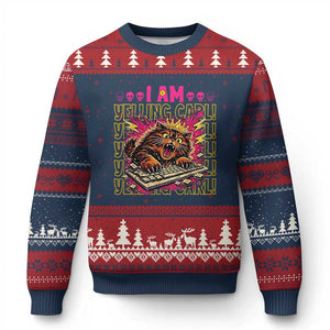 Funny I Am Yelling Carl Donut Cat Meme Ugly Christmas Sweater