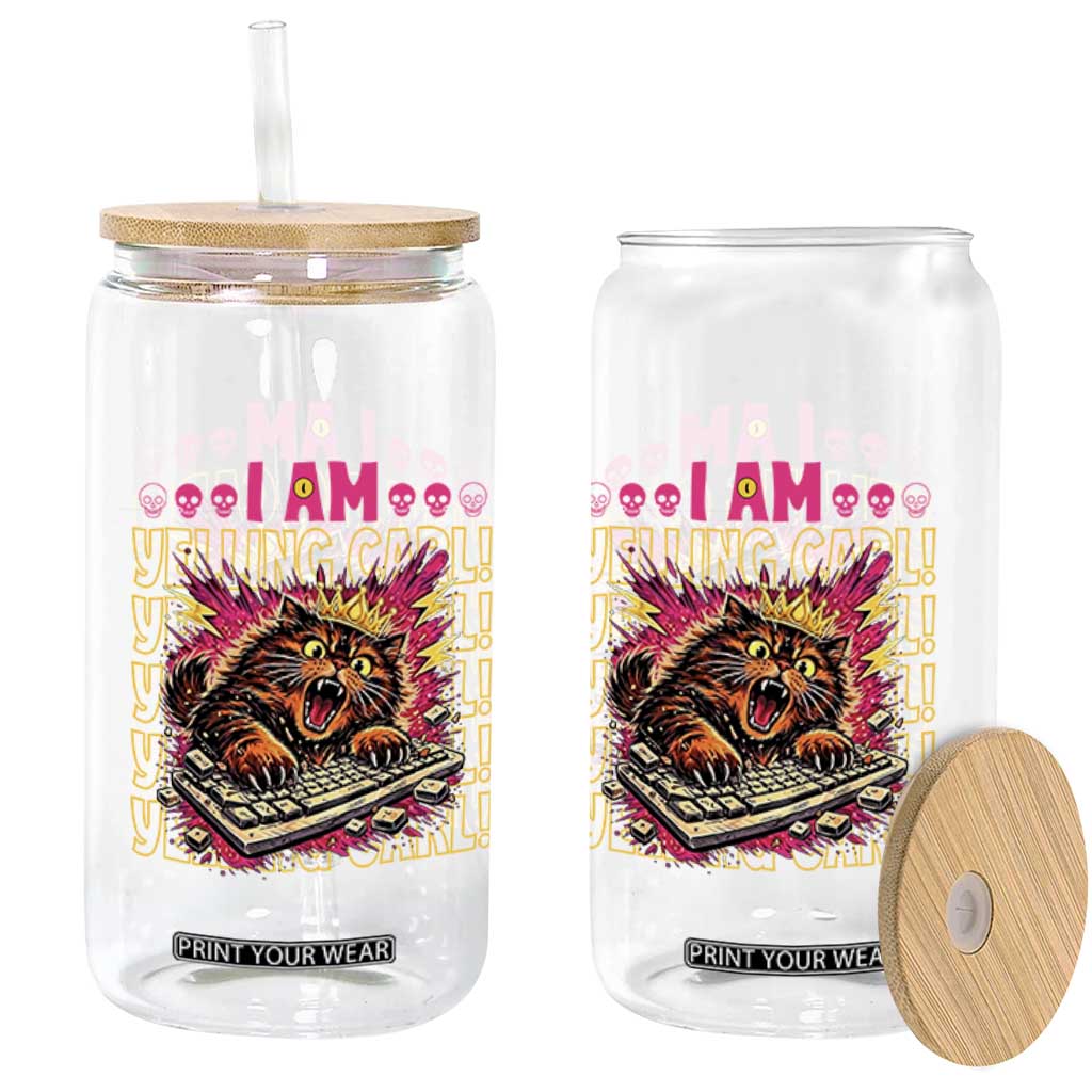 Funny I Am Yelling Carl Donut Cat Meme Glass Can