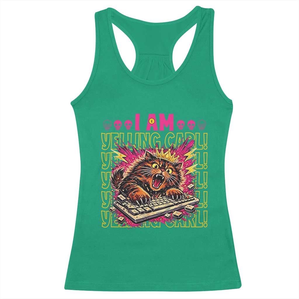 Funny I Am Yelling Carl Donut Cat Meme Racerback Tank Top