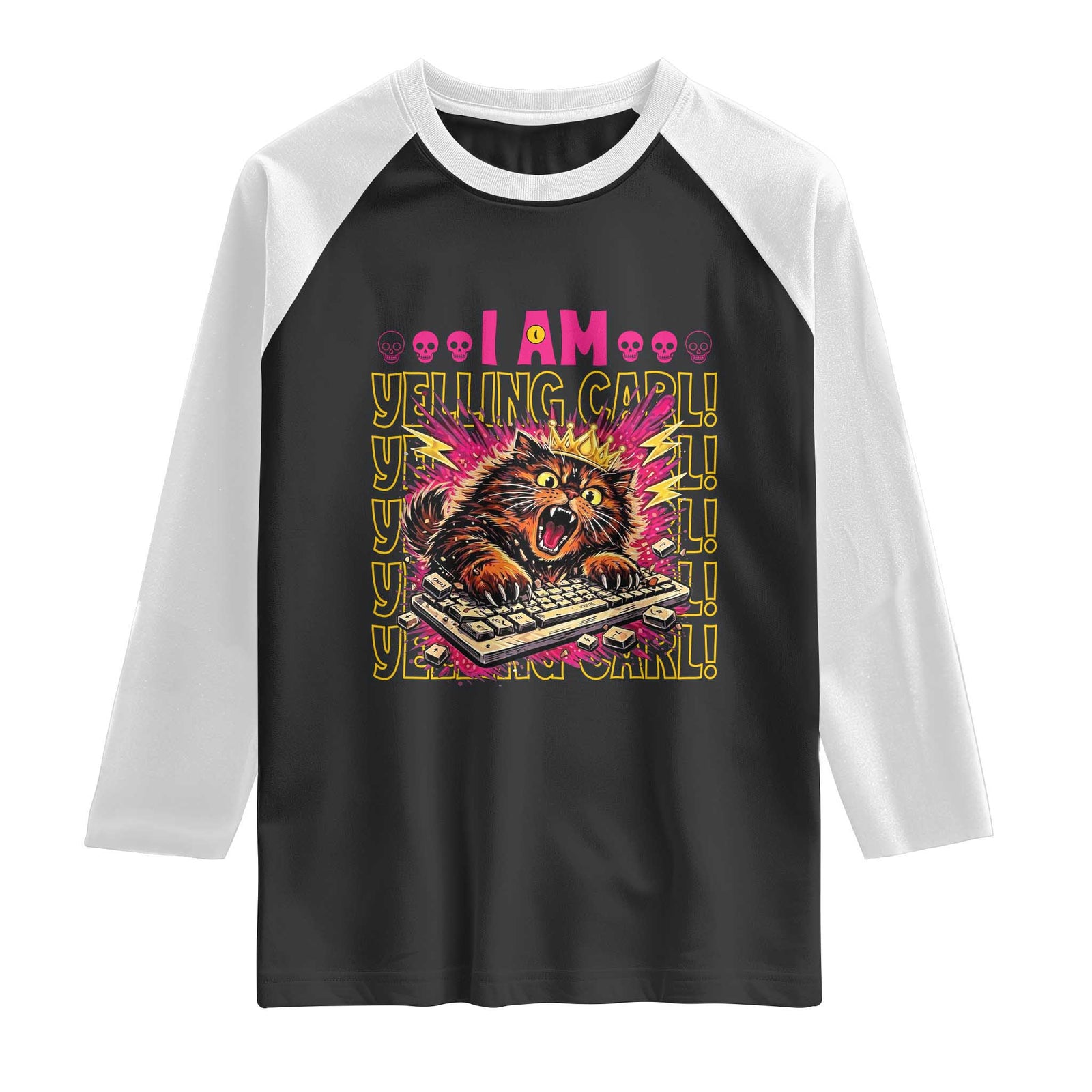 Funny I Am Yelling Carl Donut Cat Meme Raglan Shirt TS14 Black White Print Your Wear