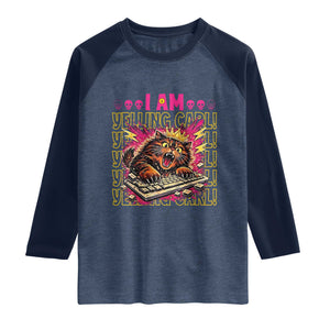 Funny I Am Yelling Carl Donut Cat Meme Raglan Shirt