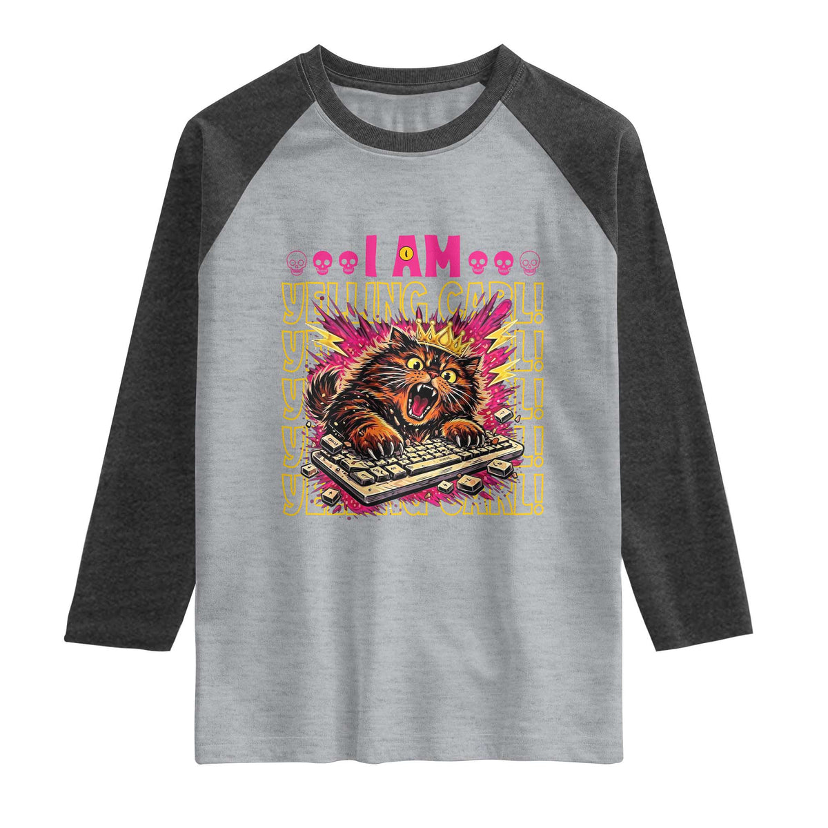 Funny I Am Yelling Carl Donut Cat Meme Raglan Shirt