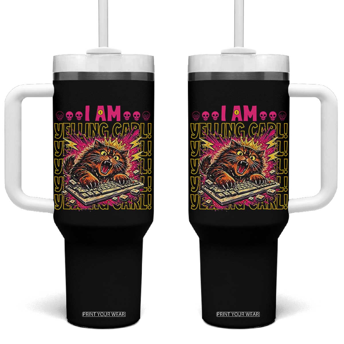 Funny I Am Yelling Carl Donut Cat Meme Tumbler With Handle
