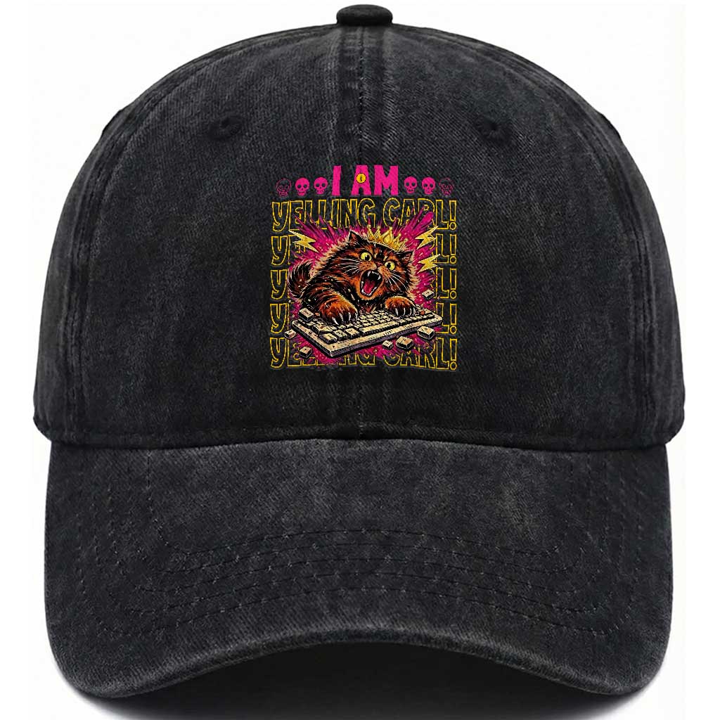 Funny I Am Yelling Carl Donut Cat Meme Washed Cotton Baseball Cap TS14 Print Your Wear