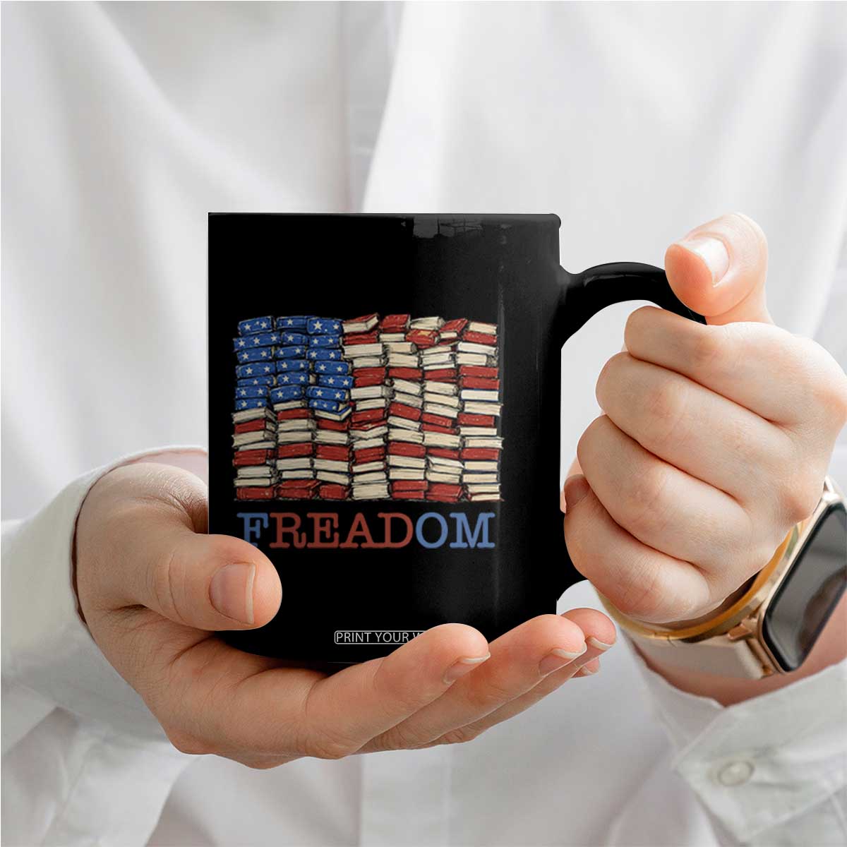 Freedom to Read Books Freadom Coffee Mug USA Flag Patriotic Library Book Lover