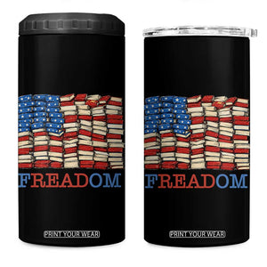 Freedom to Read Books Freadom 4 in 1 Can Cooler Tumbler USA Flag Patriotic Library Book Lover