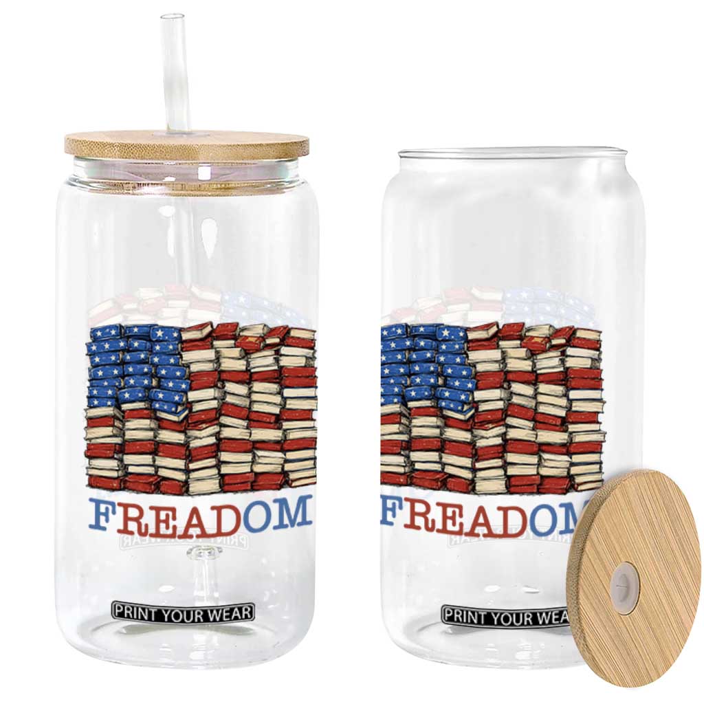 Freedom to Read Books Freadom Glass Can USA Flag Patriotic Library Book Lover