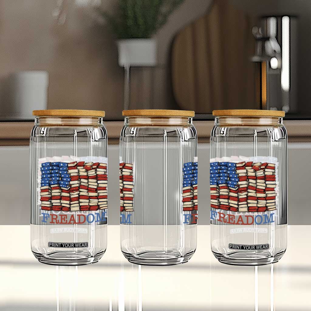 Freedom to Read Books Freadom Glass Can USA Flag Patriotic Library Book Lover