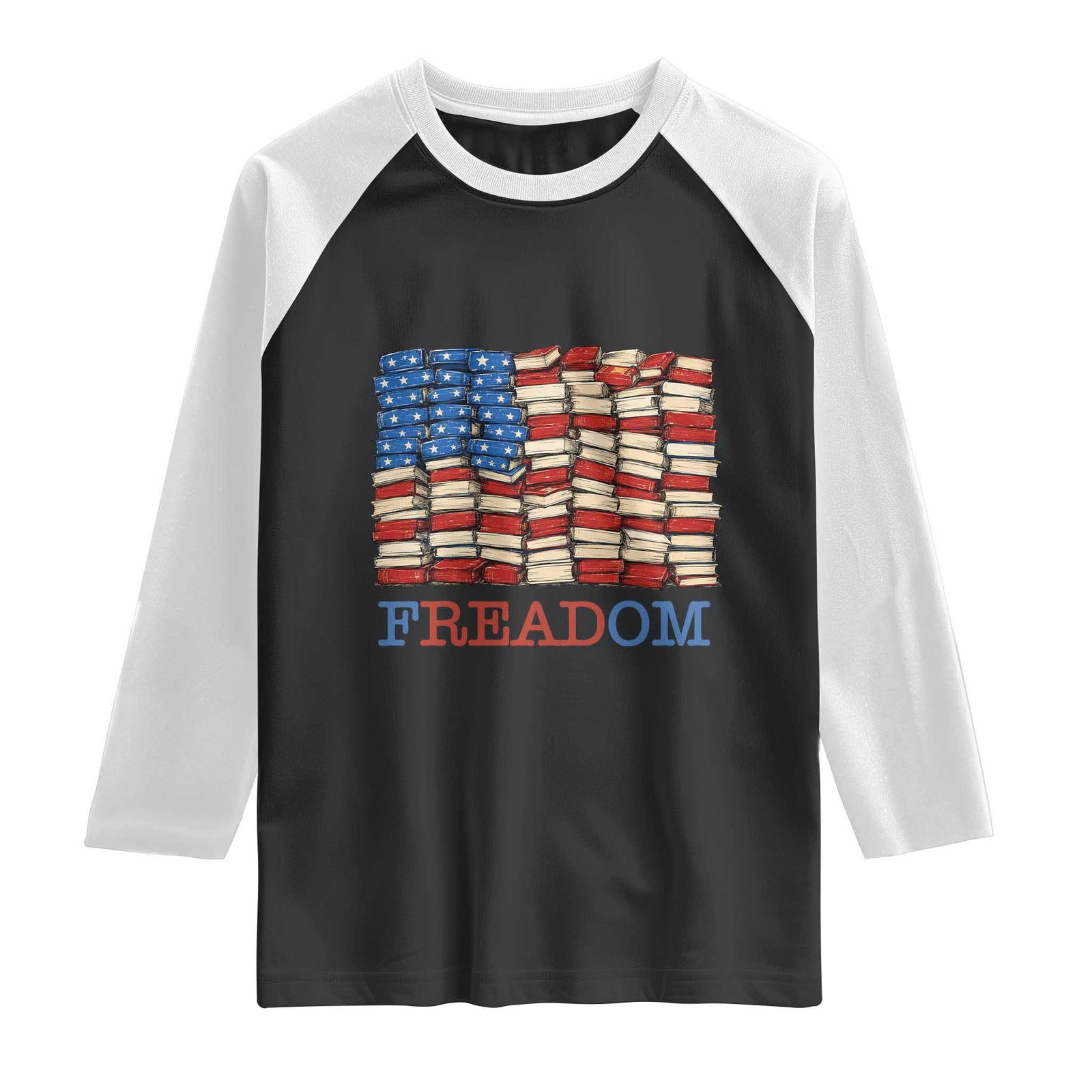 Freedom to Read Books Freadom Raglan Shirt USA Flag Patriotic Library Book Lover TS14 Black White Print Your Wear