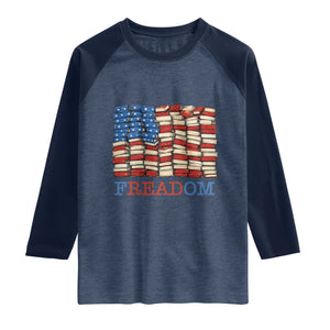 Freedom to Read Books Freadom Raglan Shirt USA Flag Patriotic Library Book Lover