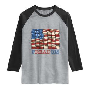 Freedom to Read Books Freadom Raglan Shirt USA Flag Patriotic Library Book Lover