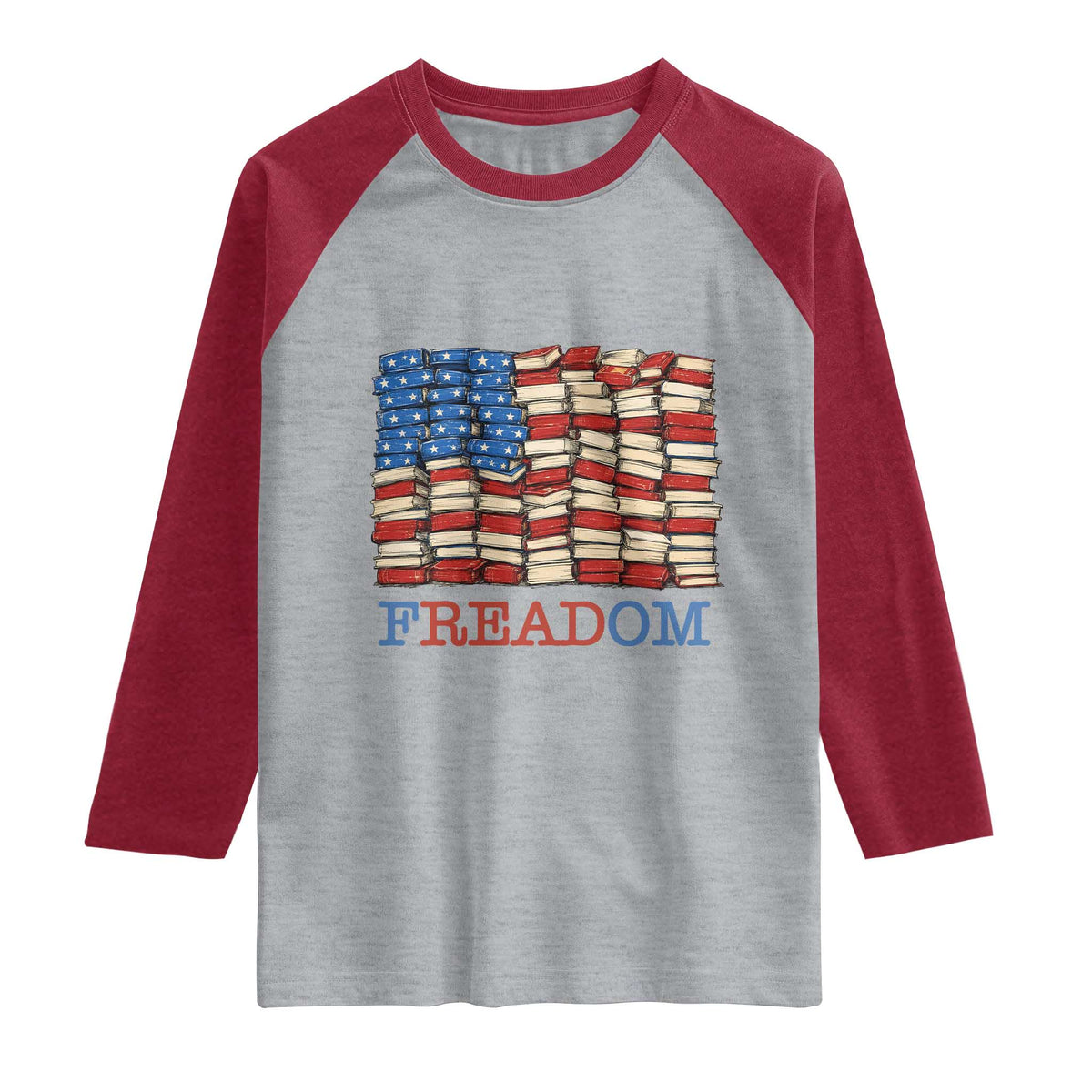 Freedom to Read Books Freadom Raglan Shirt USA Flag Patriotic Library Book Lover