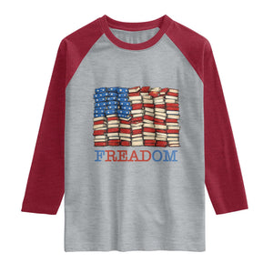 Freedom to Read Books Freadom Raglan Shirt USA Flag Patriotic Library Book Lover