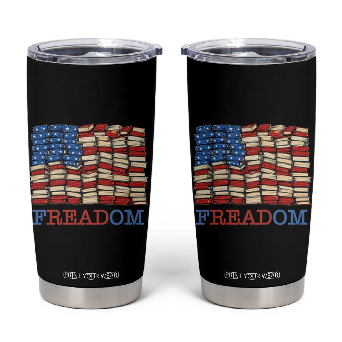 Freedom to Read Books Freadom Tumbler Cup USA Flag Patriotic Library Book Lover