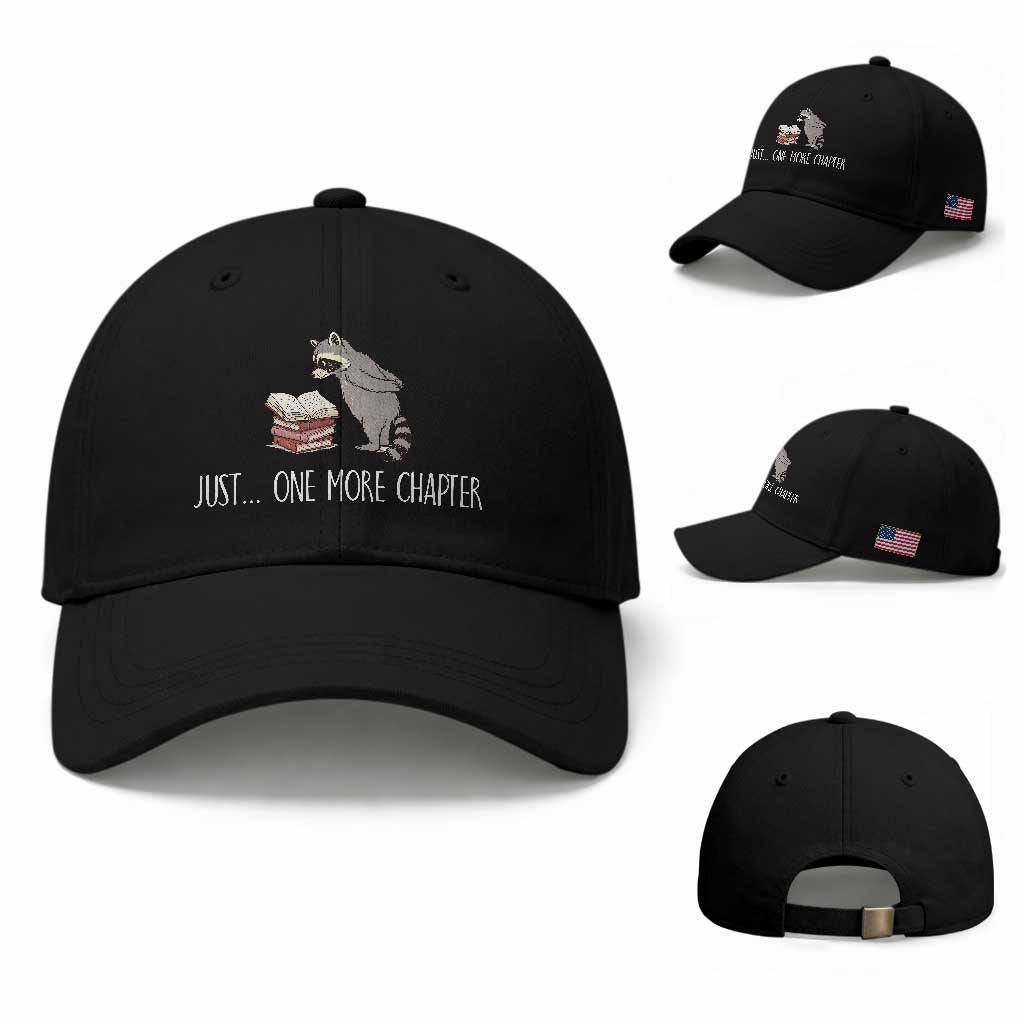 Just One More Chapter Baseball Cap Funny Raccoon Reading Book Lover Gift TS14 Baseball Cap Universal Fit Black Print Your Wear