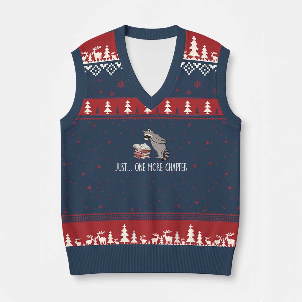 Just One More Chapter V-Neck Knit Sweater Vest Funny Raccoon Reading Book Lover Gift TS14 Navy Red Print Your Wear
