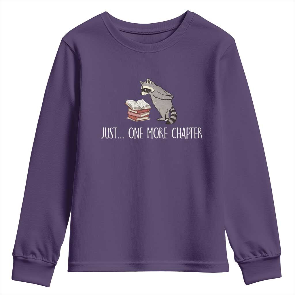 Just One More Chapter Youth Sweatshirt Funny Raccoon Reading Book Lover Gift TS14 Purple Print Your Wear