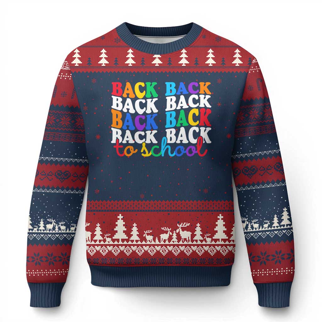 Groovy Back To School Ugly Christmas Sweater First Day of School Colorful Teacher Student Kids TS14 Navy Red Print Your Wear