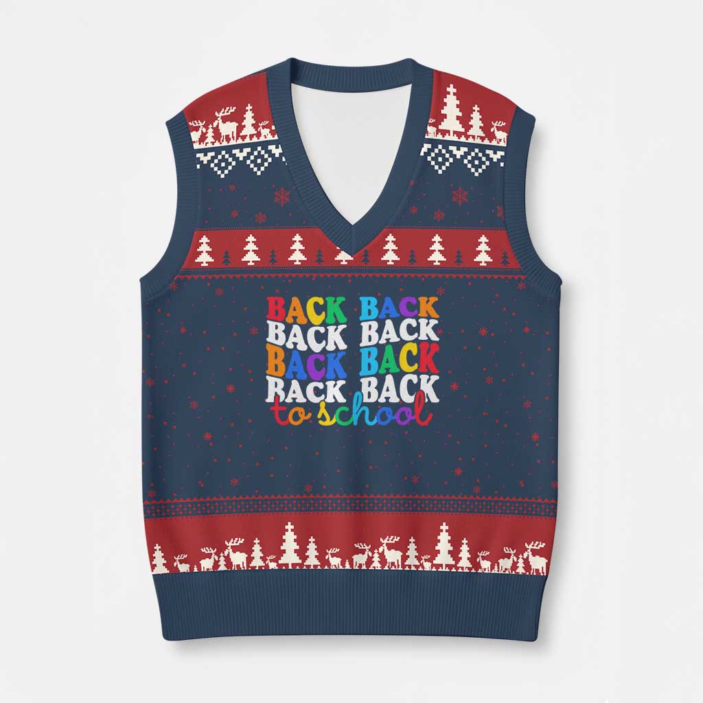 Groovy Back To School V-Neck Knit Sweater Vest First Day of School Colorful Teacher Student Kids TS14 Navy Red Print Your Wear