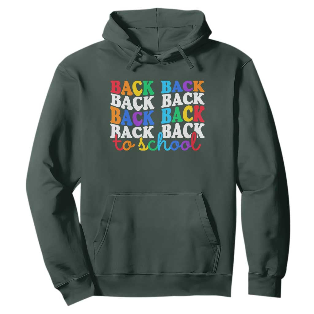 Groovy Back To School Hoodie First Day of School Colorful Teacher Student Kids TS14 Dark Forest Green Print Your Wear