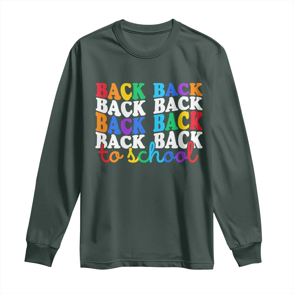Groovy Back To School Long Sleeve Shirt First Day of School Colorful Teacher Student Kids TS14 Dark Forest Green Print Your Wear