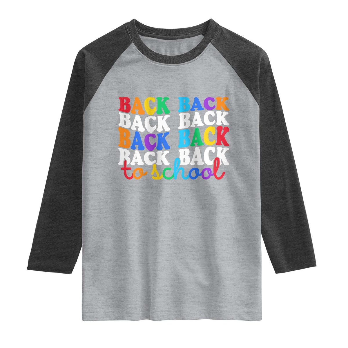 Groovy Back To School Raglan Shirt First Day of School Colorful Teacher Student Kids TS14 Heather Gray Heather Charcoal Print Your Wear