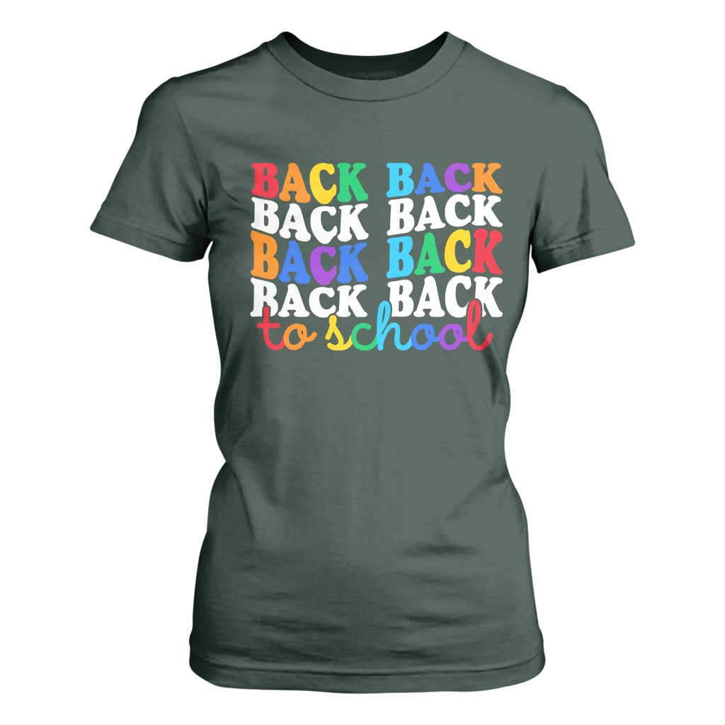 Groovy Back To School T Shirt For Women First Day of School Colorful Teacher Student Kids TS14 Dark Forest Green Print Your Wear