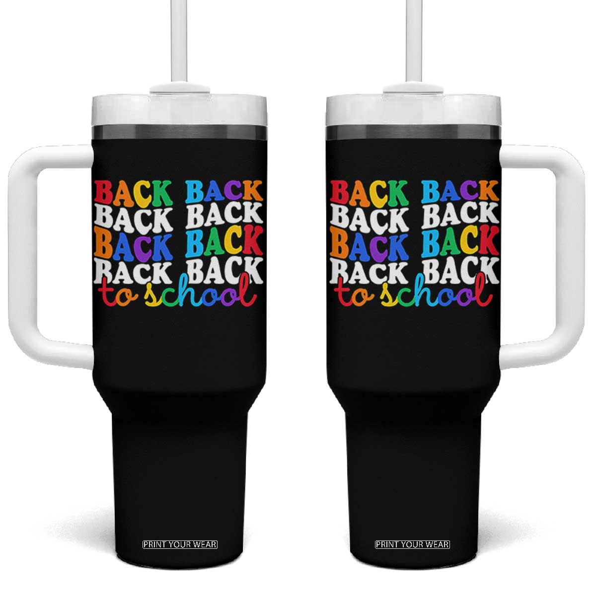 Groovy Back To School Tumbler With Handle First Day of School Colorful Teacher Student Kids TS14 One Size: 40 oz Black Print Your Wear
