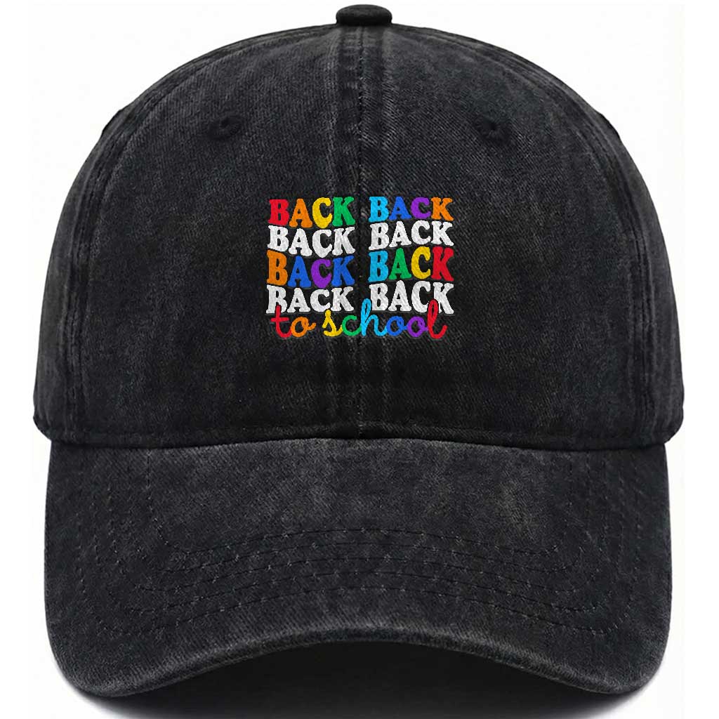 Groovy Back To School Washed Cotton Baseball Cap First Day of School Colorful Teacher Student Kids TS14 Print Your Wear