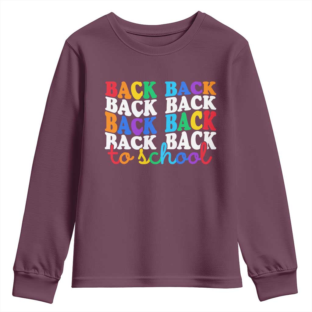 Groovy Back To School Youth Sweatshirt First Day of School Colorful Teacher Student Kids TS14 Maroon Print Your Wear