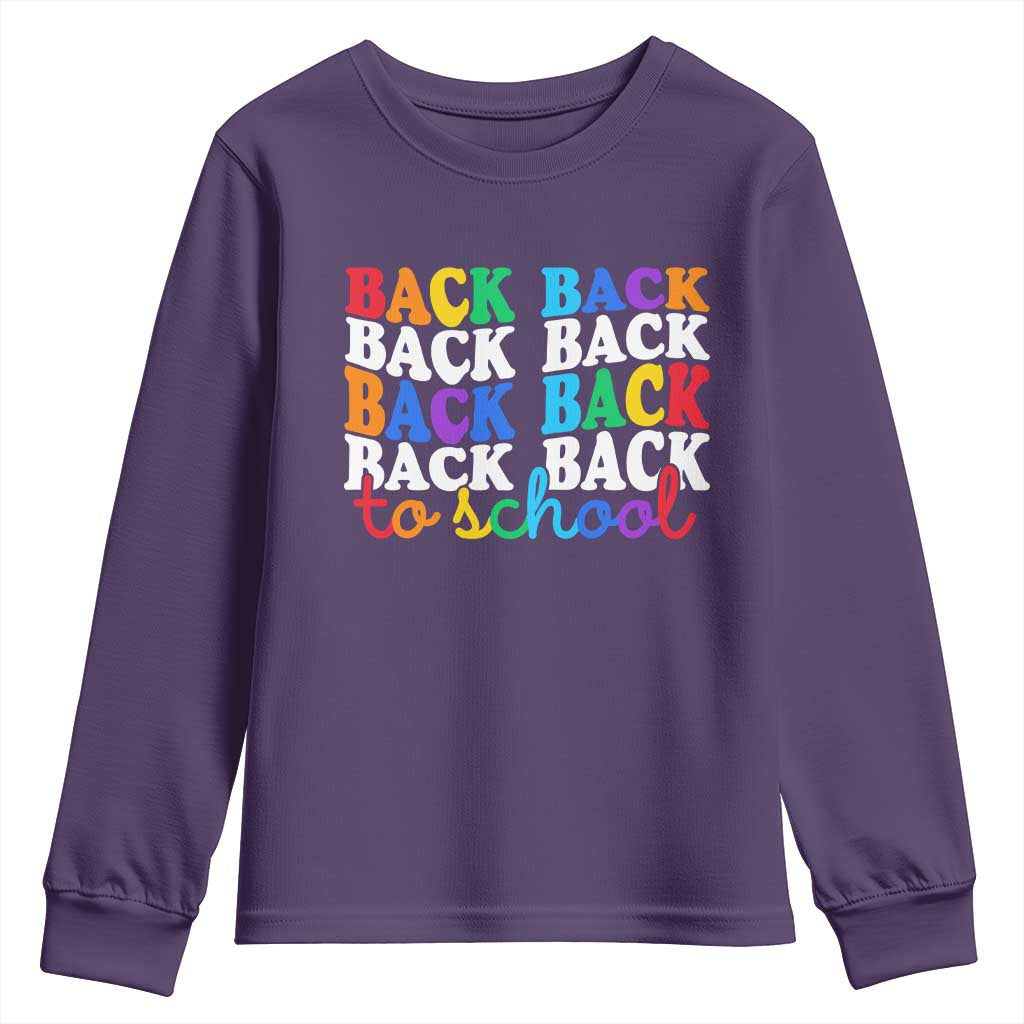 Groovy Back To School Youth Sweatshirt First Day of School Colorful Teacher Student Kids TS14 Purple Print Your Wear