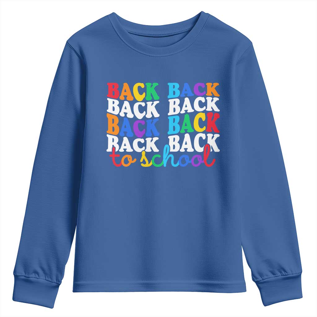 Groovy Back To School Youth Sweatshirt First Day of School Colorful Teacher Student Kids TS14 Royal Blue Print Your Wear