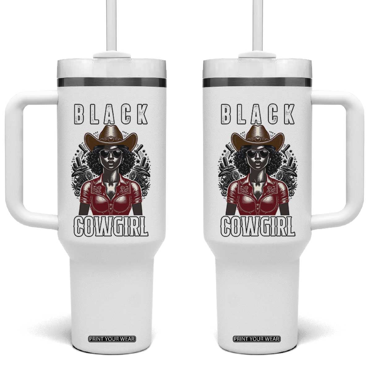 Black Cowgirl Rodeo Tumbler With Handle African American Western Country Texas TS14 One Size: 40 oz White Print Your Wear
