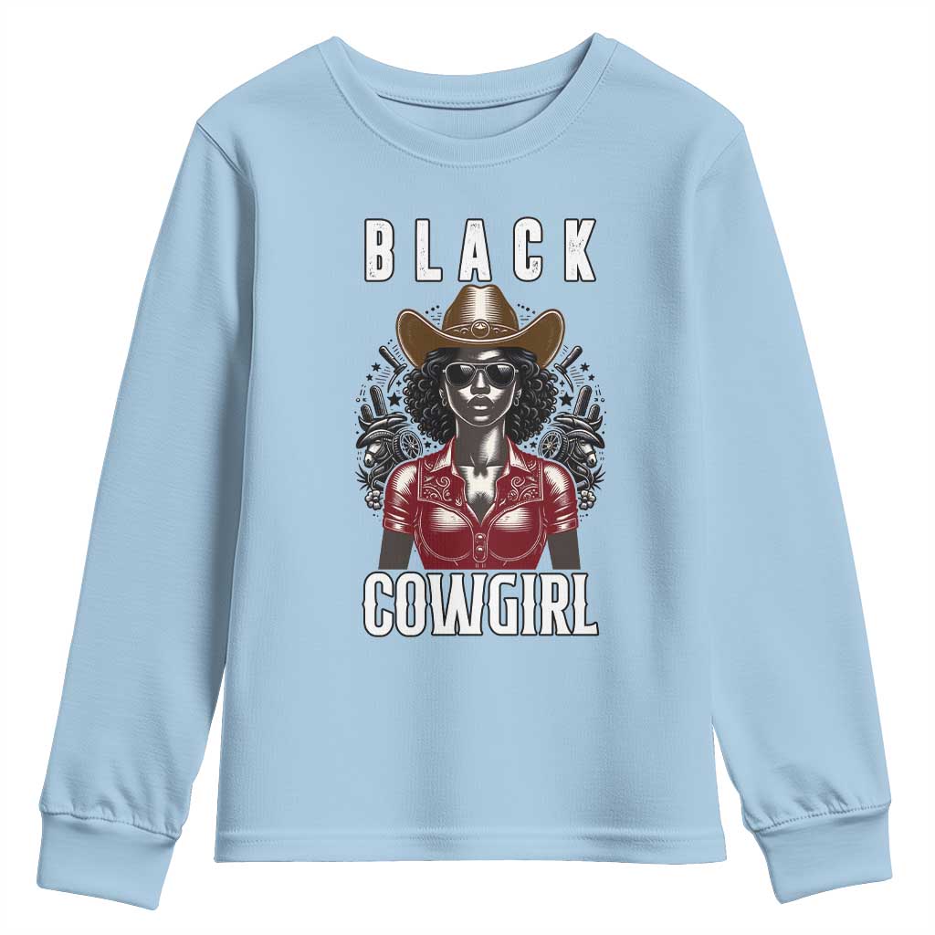 Black Cowgirl Rodeo Youth Sweatshirt African American Western Country Texas TS14 Light Blue Print Your Wear