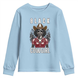 Black Cowgirl Rodeo Youth Sweatshirt African American Western Country Texas TS14 Light Blue Print Your Wear