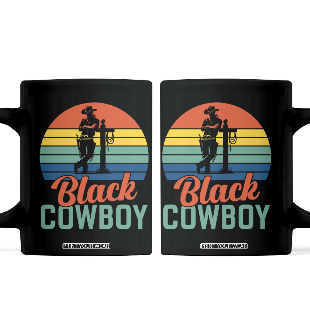 Black Cowboy Sunset Coffee Mug Western Rodeo Cross TS14 Black Print Your Wear