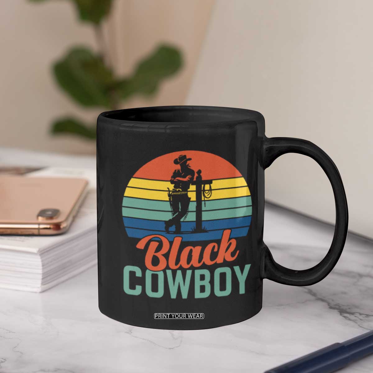 Black Cowboy Sunset Coffee Mug Western Rodeo Cross TS14 Print Your Wear