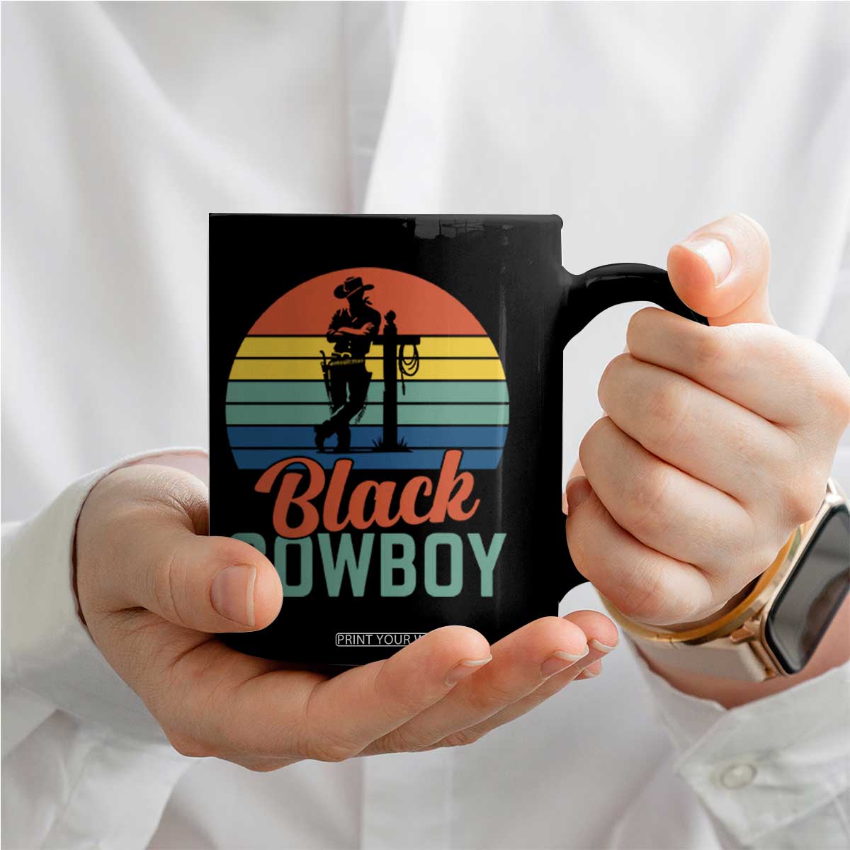 Black Cowboy Sunset Coffee Mug Western Rodeo Cross TS14 Print Your Wear