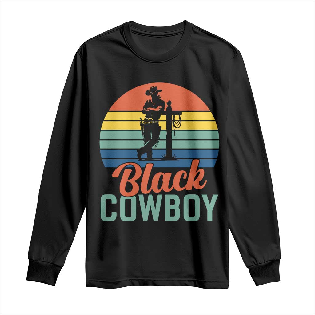 Black Cowboy Sunset Long Sleeve Shirt Western Rodeo Cross TS14 Black Print Your Wear