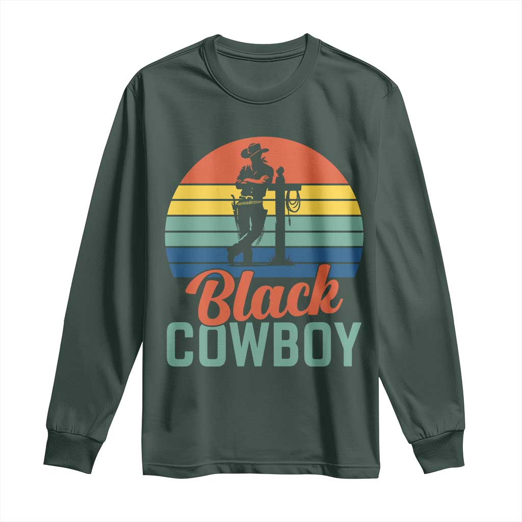Black Cowboy Sunset Long Sleeve Shirt Western Rodeo Cross TS14 Dark Forest Green Print Your Wear