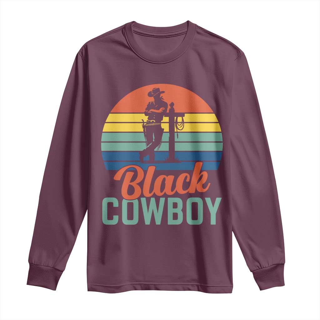 Black Cowboy Sunset Long Sleeve Shirt Western Rodeo Cross TS14 Maroon Print Your Wear